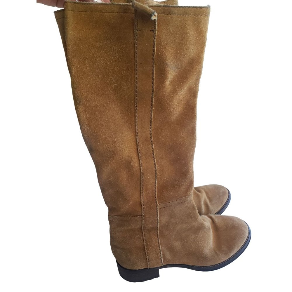 Woman's True Religion Suede Leather Round Toe Knee High Boots Size 8 Vintage Tan